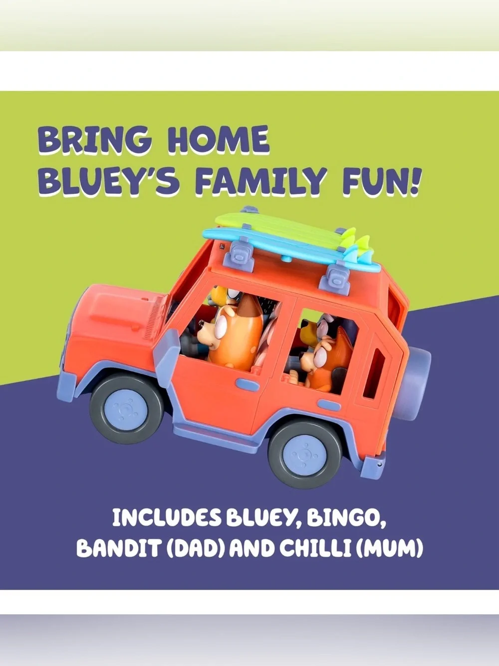 Bluey Heeler Family 4WD Vehicle Playset with 4 Figures & Surfboards